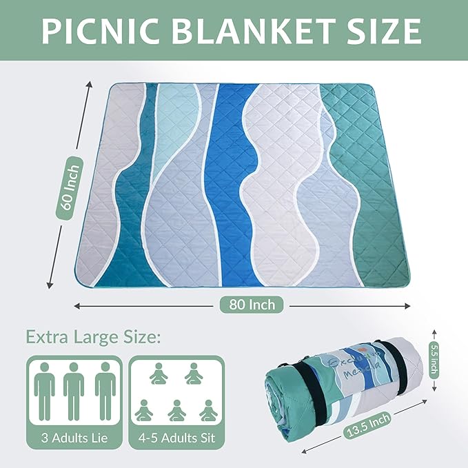 Exclusivo Mezcla Extra Large Waterproof Picnic Blankets 3 Layer, Sandproof and Foldable Outdoor Blanket for Beach Camping, Park and Travel
