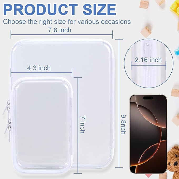 YOPCDJ Clear Hard Shell Zipper Case Clear Zipper Pouches, Travel Toiletry Bag & Waterproof Makeup Organizer, Diaper bag, Plastic Pouch for Office Home Storage, White 3 Pack, LSS