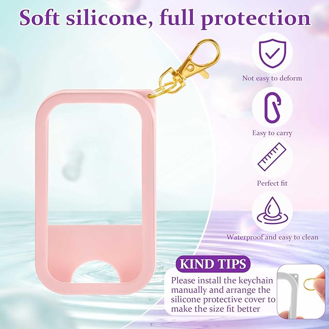 Honeydak 6 Pcs Silicone Case Compatible with Touchland Hand Sanitizer Spray Protective Case with Keychain for Power Mist and Glow Mist 1 Fl oz Hand Sanitizer Spray Accessory (Black,White,Pink)