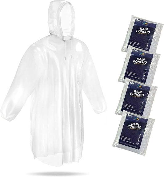 Mindful Design Rain Ponchos with Drawstring Hood Disposable Emergency Poncho for Adults