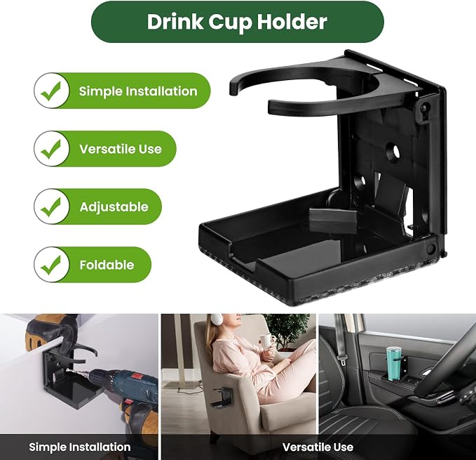 2pcs Adjustable Folding Cup Holder, Car Wall Mount Water Drink Coffee Bottle Holder with Screws, Fit Most Size Mugs Bottle, for Truck RV Van Boat Camper Caravan Marine (Diamond Pattern)