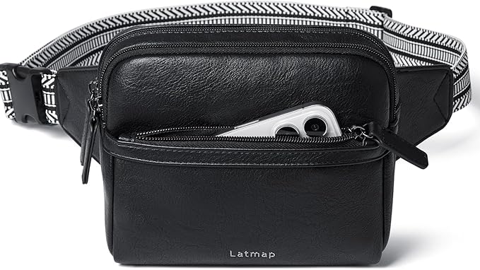 LATMAP 3L Fanny Packs Belt Bag for Women Small Everywhere Crossbody Bag Waist Packs Faux Leather Sling Chest Travel Purse
