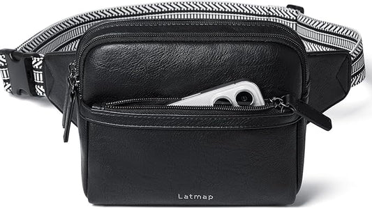 LATMAP 3L Fanny Packs Belt Bag for Women Small Everywhere Crossbody Bag Waist Packs Faux Leather Sling Chest Travel Purse
