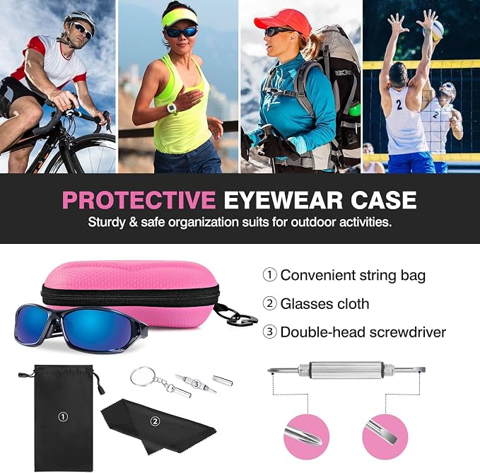 MoKo Semi Hard Shell Sunglasses Case, Unisex Protective Eyeglass Case Glasses Case Holder with Metal Hanging Hook