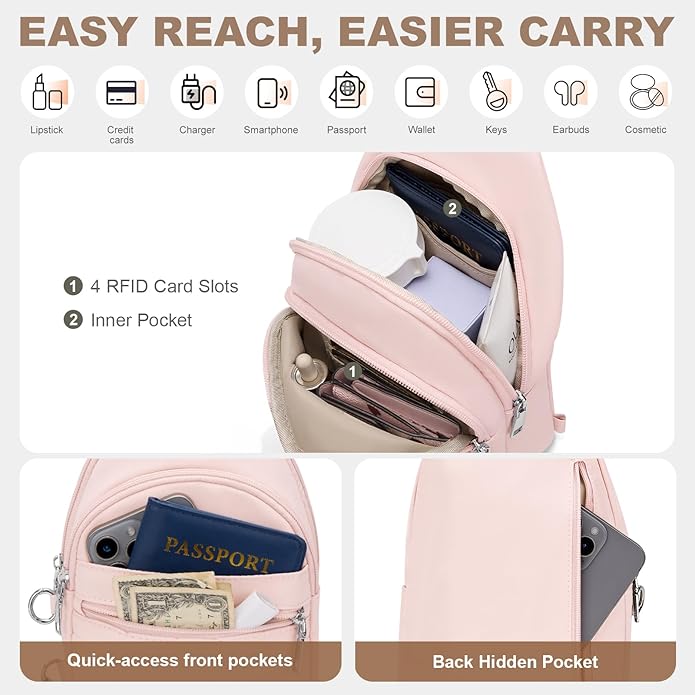 SYTRAH Sling Bag for Women, Anti-Theft RFID Crossbody Bag Nylon Sling Purse for Travel, Puffy Small backpack