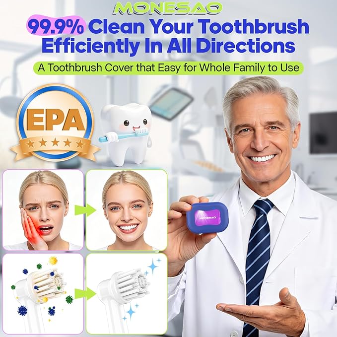 MONESAO Toothbrush Sanitizer Covers, Toothbrush Case with Violet Light - Rechargeable Cleaner Case - Auto Home Travel Tooth Brush Cap Box for Any Electric and Manual Toothbrushes (Purple)