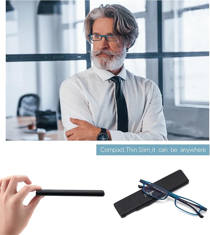Ultra thin Lightweight Folding Reading Glasses Women Men TR90 Blue Light Blocking Anti UV/Eyestrain Foldable Compact Computer Readers Portable Unique Stretchable Slim Flat case Blue +2.75