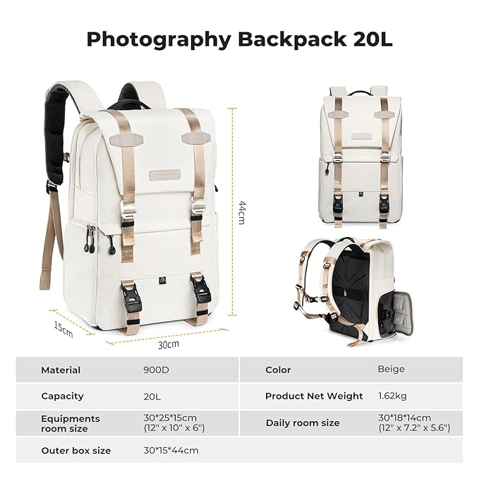 K&F CONCEPT Camera Backpack, Camera Bags for Photographers Large Capacity Camera Case with Raincover,15-15.6 Inch Laptop Compartment Compatible for Canon/Nikon/Sony/DJI Mavic Drone