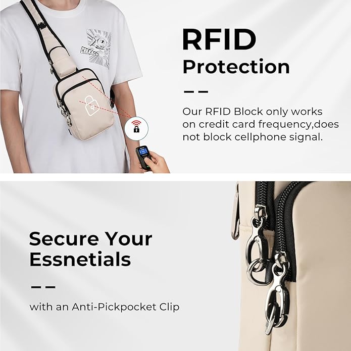 BROADREAM Sling Bag, Crossbody Bag with Anti-Theft Lock Zipper, RFID Blocking & Water Resistant for Travel Work Sport