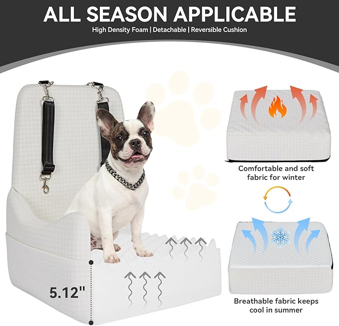 PETSFIT Dog Booster Car Seat for Small/Medium Dogs Up to 35 lbs – Patented Safety System, 5" Memory Foam Pet Car Seat, Fully Detachable and Washable Cover, Front/Back Seat Travel Booster (Beige)