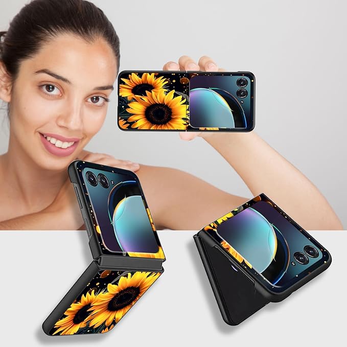 for Motorola Razr Plus 2025 Case,for Razor Plus 2025 Phone Case Cute Slim Hard PC Ultra-Thin Anti-Scratches Shockproof Protective Cover,Glitter Sunflower