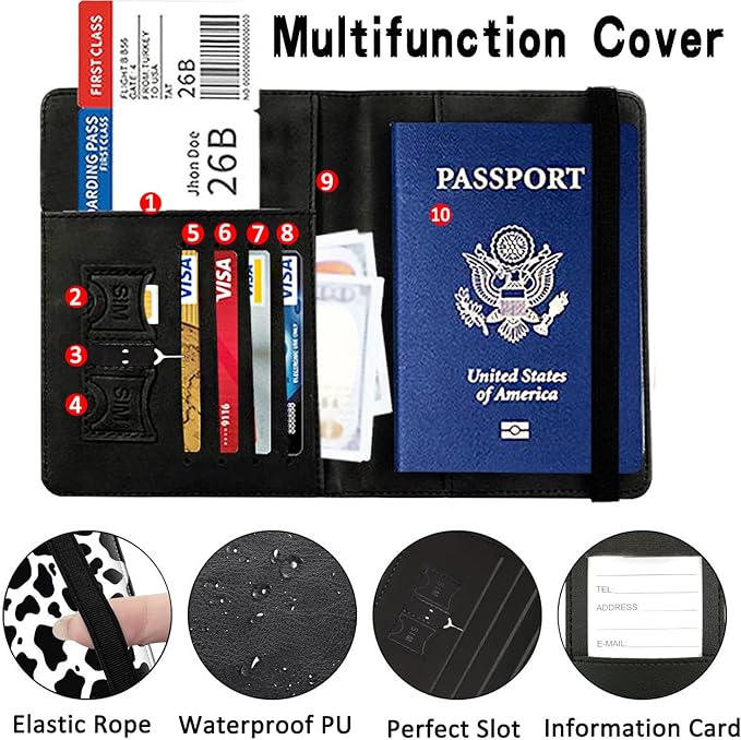 Passport Wallet, Passport Holder with RFID Blocking and Luggage Tag, Waterproof PU Leather Travel Documents Organizer Case, Passport Covers with Card Slot for Women & Men, White Leopard Passport Book