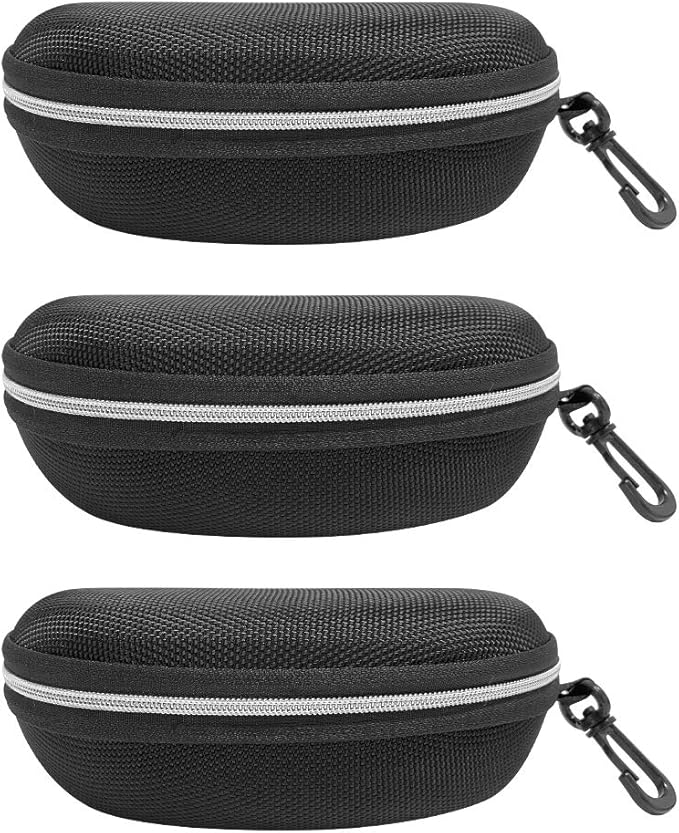 3 Pack Zipper Shell Eyeglasses and Sunglasses Case with Plastic Carabiner Hook