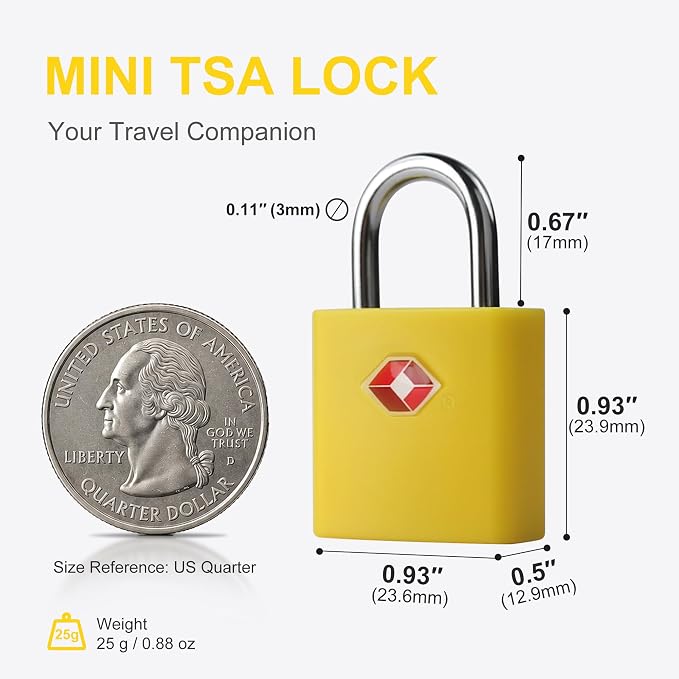 TSA Locks for Luggage, Keyed Alike Luggage Locks TSA Approved 4 Pack, Small Padlock with Key, Padlocks with Keys for Suitcase, Backpack, Bag Zipper, Tool Box, Case, Travel Essentials