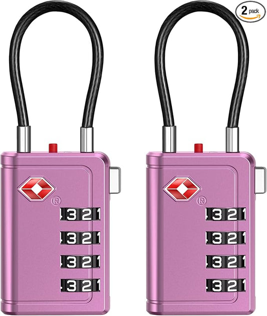 Puroma TSA Approved Luggage Travel Locks with Open Alert Indicator, 4 Digit Combination Resettable Code Zinc Alloy Lock for Suitcase, Backpack, Bag, Toolbox, Locker (2 Pack, Rose Purple)