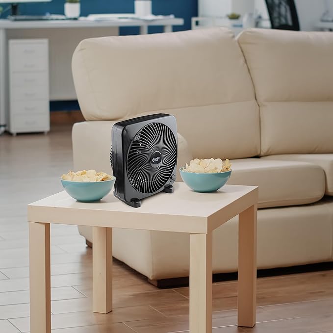 Comfort Zone 9-inch Portable Box Fan – Compact Desktop Cooling Fan with 3-Speeds, Quiet Operation, Built-in Carry Handle & Safety Grill – ETL Listed for Home, Office, or Dorm – Black