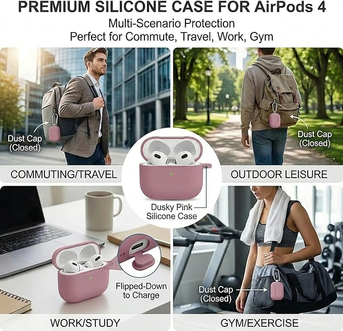 for Airpods 4th Case Cover,Come with Cleaner Kit,Soft Skin Silicone Case Cover with Keychain,Full Protective Case for Men and Women,Compatible with AirPods 4th Generation Case,Bean Pink