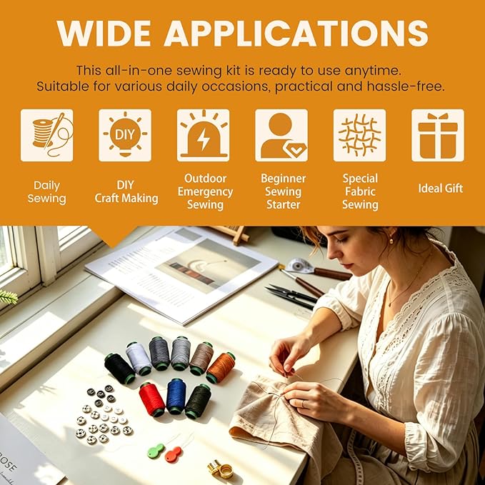 TLKKUE Sewing Kit, Travel Sewing Kit with Upholstery Threads, Hand Sewing Needles Curved Needle Seam Ripper, Needle and Thread Kit for Sewing Repair Clothing DIY (9 Colors Thread)