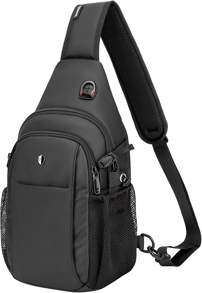 Anti-Theft Sling Bag for Men, Water Resistant lightweight Crossbody Backpack With Side Pocket, Built-in Audio Port, Reversible Strap, Travel Hiking Chest Pack Fits 11 inch iPad & Switch 2