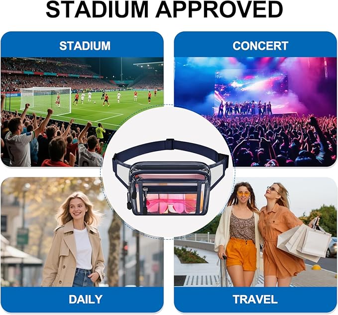 Clear Bag Stadium Approved Clear Fanny Pack for Women for Work,Multi-purpose Waist Bag for Travel & Sporting Event