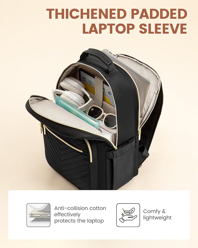 LOVEVOOK Laptop Backpack for Women with Giant Tumbler Holder 17.3 inch,Designer Travel Backpack Laptop Bag College Backpack,Quilted Work Nurse Teacher Backpack Purse Computer Bag Casual Daypack, Black