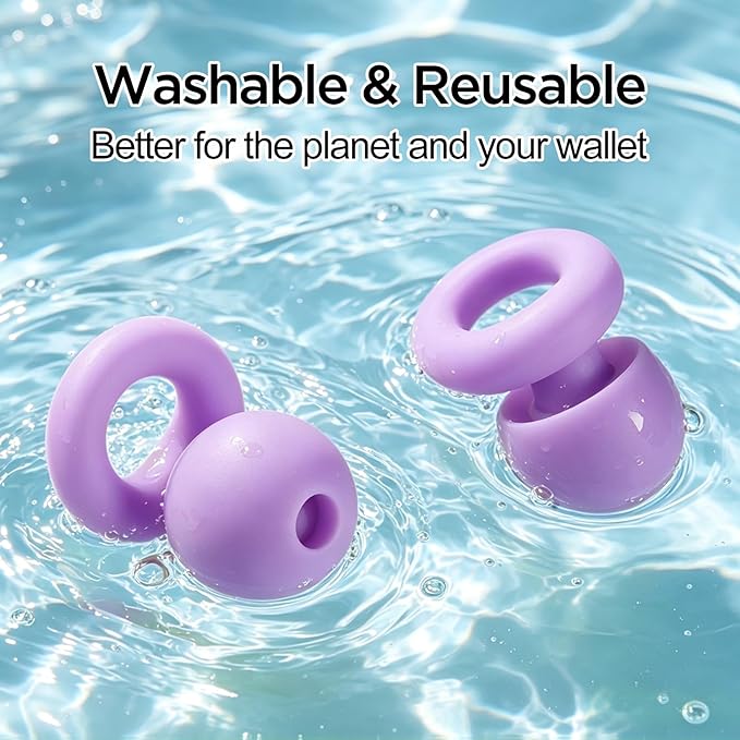 Ear Plugs for Noise Reduction–Super Soft, Reusable Hearing Protection in Flexible Silicone for Sleep, Noise Sensitivity & Flights-8 Ear Tips in XS/S/M/L–27dB Noise Cancelling–Purple