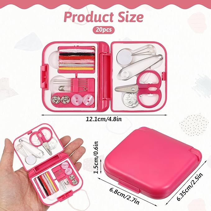 Exclaith 20 Pack Mini Travel Sewing Set Portable Sewing Kit Emergency Sewings Kit Travel Small with Threads Scissors Needles for Women, Mom, Traveler, Adults, Beginner, Blue, Rose Red