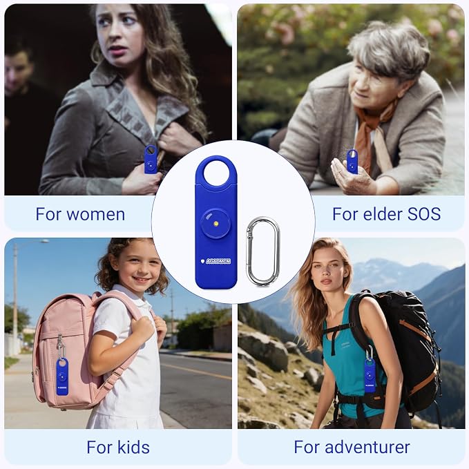 Rechargeable Personal Safety Alarm, 130dB Emergency Siren with LED Flashlight, Portable Keychain for Women, Kids, Elderly, Night Running & Travel (Navy Blue)