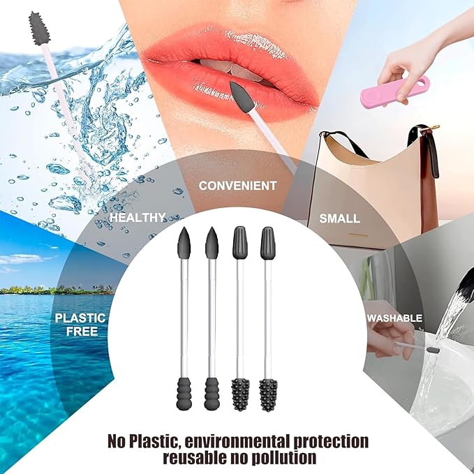 Reusable Cotton Swabs - 4Pcs - Rough Friction for Ears Cleaning Comes with Convenient Travel Case Holder - Black