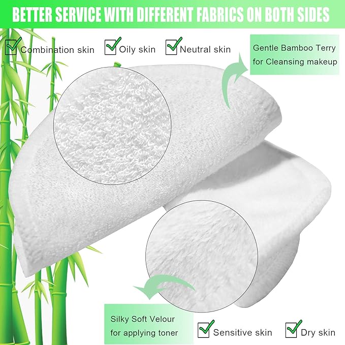 Pinowu Reusable Makeup Remover Pads (16pcs Pads + Carry Bag + Wash Bag), Washable Eco-Friendly Cotton Rounds Face Wipe for All Skin Types