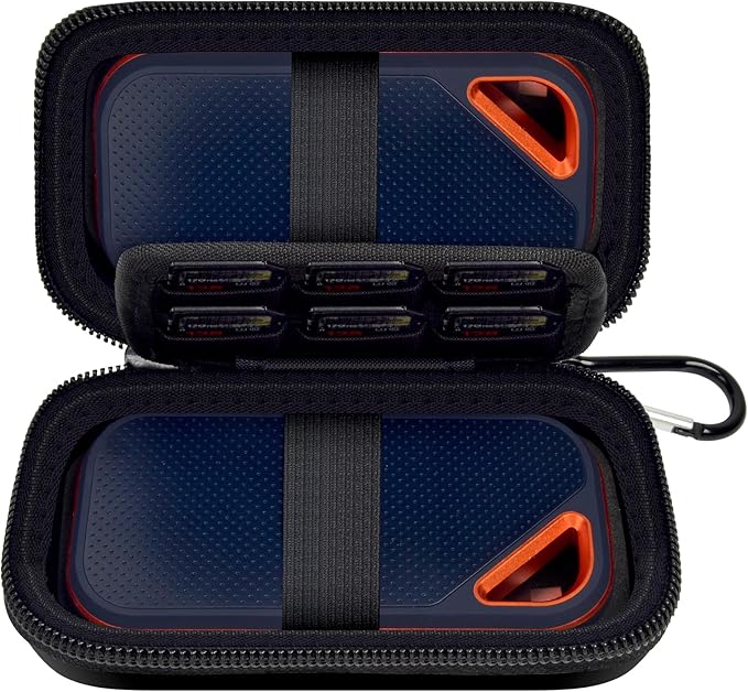 COMECASE Dual SSD Case for SanDisk Extreme Portable SSD & Extreme Pro, Hard Drive Storage Bag Fits 1TB 2TB 4TB 8TB External Solid State Drive, with 12 SD Card Slots, for Travel - Black(Box Only)
