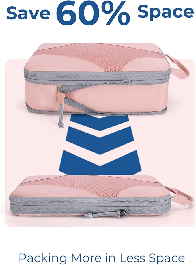 BAGSMART Compression Packing Cubes for Travel, 6 Set/14 Set Compressible Luggage Organizer for Cruise Ship, Lightweight Travel Essentials (1L+2M+2S+Shoe bag+Drawstring bag+Toiletry bag+6Plastic bags)