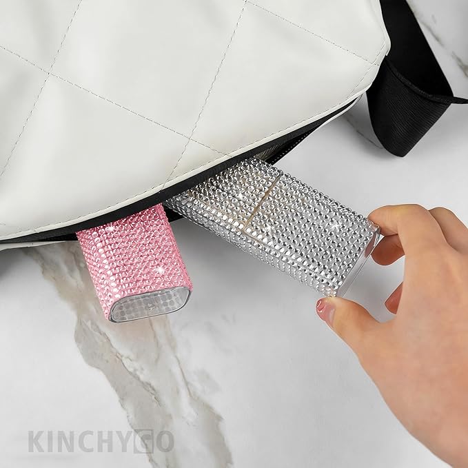 2 Pack Rhinestone Cotton Swab Holder for Travel Small Portable Crystal Dental Floss Storage Box Small Qtips Case Cosmetic Sponge Dispenser Container White & Pink