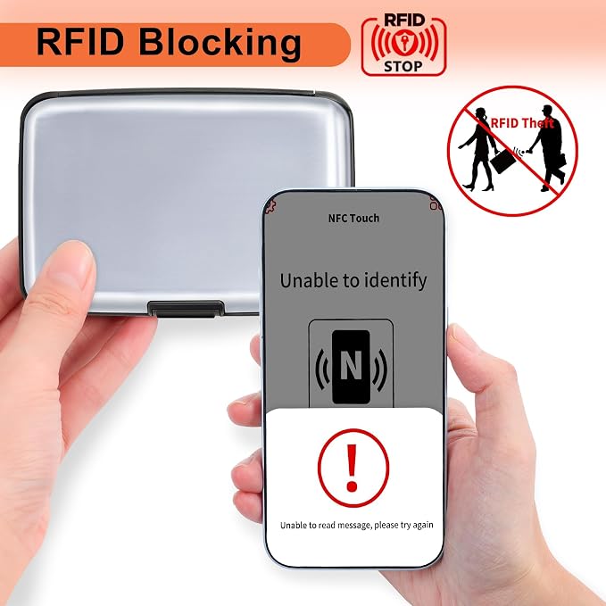 Mayski Credit Card Holder, RFID Blocking, Aluminum Alloy Hard Case, Small Mini Business Metal Wallet for Women Men, Silver