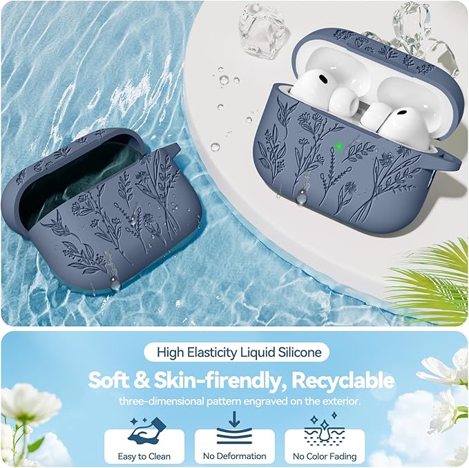 Ekoonpft for Airpods Pro 3 Case, Flower Engraved Cases for Apple AirPods Pro 3rd Generation 2025, Soft Silicone Cover for Men Women Girly with Cleaning Kit & Keychain, Anti-Scratch, Shockproof