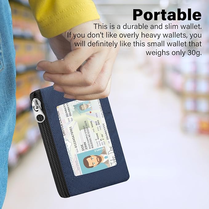Minimalist Small Wallet for Men Women with 2 Zip Pockets, Multi Functional ID Case with Keychain and Card Holder, Coin Purse Badge Lanyard Pouch for Boys Girls Travel -Blue+DarkBlue