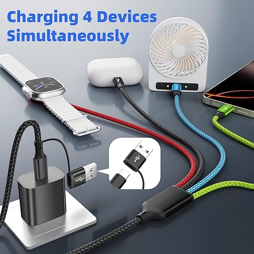 3 Type-C 4 in 2 Multi Charging Cable for iWatch Charger, Car Accessories USB C Splitter Cable iWatch Ultra/SE/11-2, iPhone 17-14, Android/Tablets and More (2PACK 5FT)