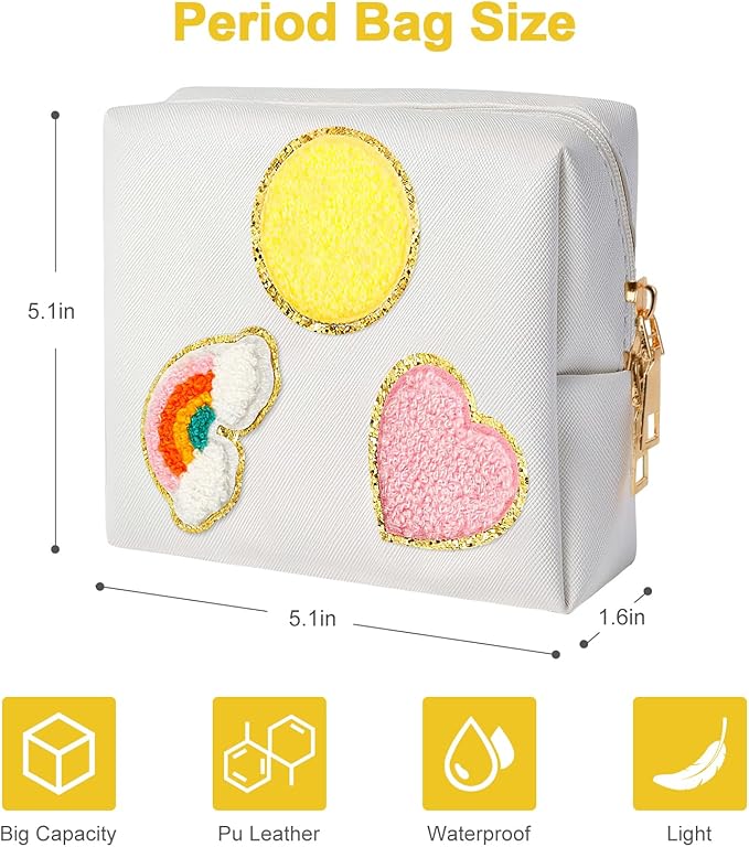 airogym Period Bag for Women, Sanitary Napkin Storage Bag, Functional PU Leather Sanitary Pad Bags for Panty Liners, Tampons, Menstrual Cup Pouches, Sanitary Pads Organizer with Zipper