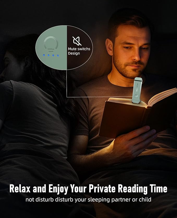 HIONXMGA Book Reading Light,Silent Touch Books Lamp for Reading in Bed,Rechargeable Clip on Booklight with 3 Amber Colors & 7 LEDs Precise Dimming for Eye Caring Night Reading,Book Lovers,Kids,Green