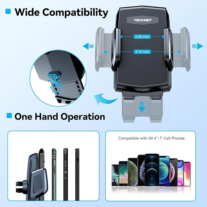 TECKNET Cup Phone Holder for Car - Adjustable Gooseneck Cup Holder Phone Holders with Air Vent Holders & Expandable Base, Cupholder Phones Mount for iPhone 17/16 Pro Max and All Cell Phones, Car Model