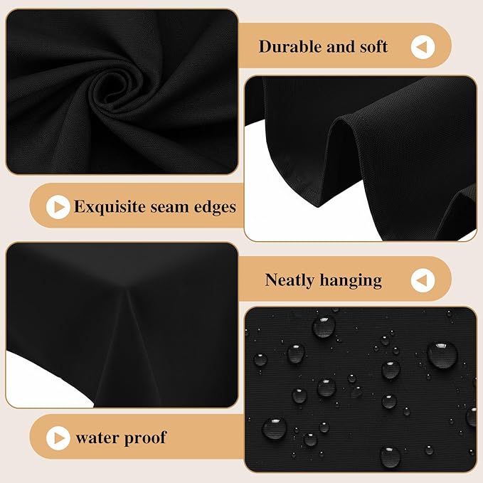 Oudain 2 Pcs Small Tablecloth Washable Fabric Folding TV Tray Table Cloth Polyester Solid Color Nightstand Cover for Bedside Table Side Outdoor Indoor(Black,24 x 36 Inch,Classic Edge)