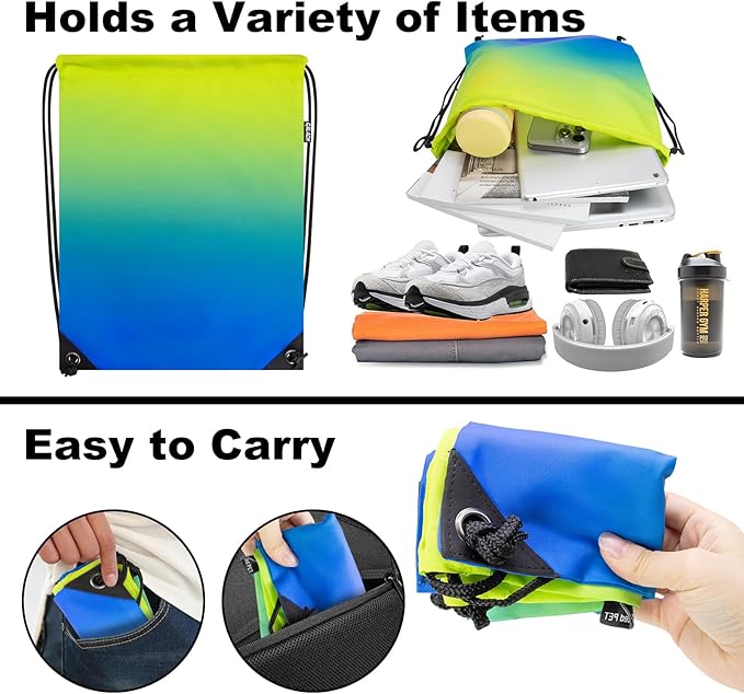 2PCS Drawstring Bags Bulk, String Backpack for Men Women, Cinch Bag Draw String Back Bag for Gym, Sports, Travel, Swimming, Beach, Gradient yellow blue