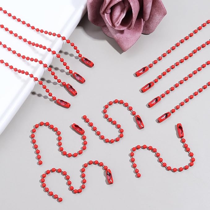 Lemonkey 100Pcs Ball Beads Chains Bulk,Red Keychains Rings Metal Chains,4 Inch Dog Tag Metal Small Chains with Connectors for Hanging Decoration