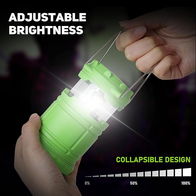 6-Pack Mini LED Green Camping Lanterns, Portable Camping Lights, Outdoor Handled Lamps, Essential Emergency Lights for Power Outages, Hiking, Hurricane