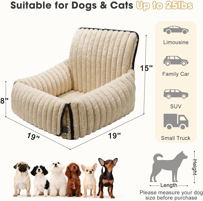 MIXJOY Dog Car Seat for Small/Medium Dogs up to 25 lbs, Multi-Functional Dog Carrier for Car with Detachable Washable Cover, Pet Travel Bed with Clip-On Safety Leash, Brown