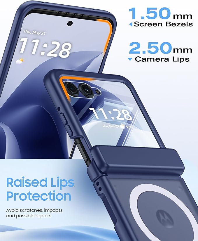 Magnetic for Motorola Razr 2026 Case with Hinge Protection, Screen Protector, Compatible with MagSafe,Skin Feel Translucent Frosted, Shockproof Slim Cover for Moto Razr 2026-Blue