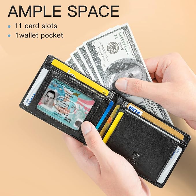 GSOIAX Slim Wallet for Men Rfid Blocking Leather Bifold Front Pocket Carbon Fiber Men's Money Clips Credit Card Holder With Gift Box