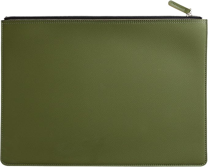 PU Leather A4 File Folder Zipper Document Holder Envelope Folder Case for Receipt Contract (Green)