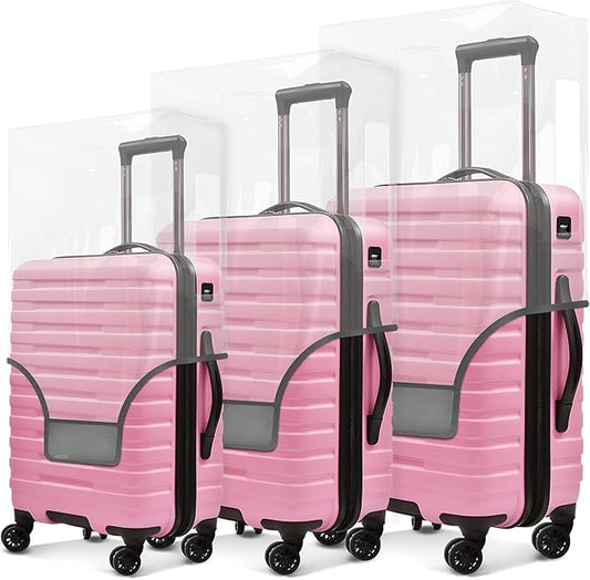3-Piece Luggage Covers for Suitcase Fits 20 24 28 inch Wheeled Suitcase 0.4MM Thick Clear Heavy-Duty PVC Waterproof Case Wrap Protectors TSA Approve Travel Essentials