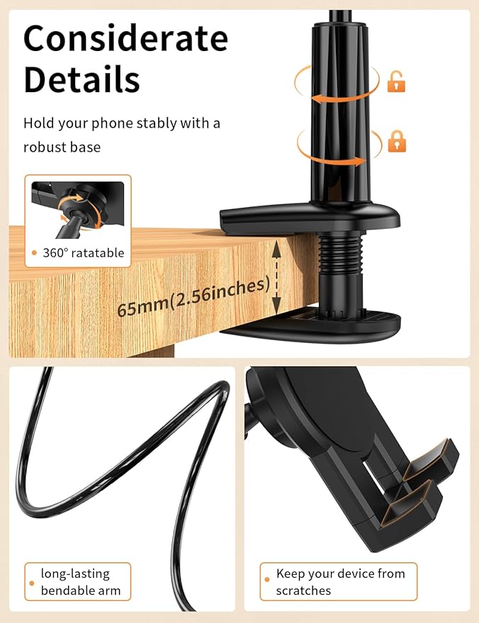 bokilino Gooseneck Tablet Holder Stand for Bed Adjustable Flexible Long Arm Tablets Mount Clamp on Table Compatible with iPad Air Mini | Galaxy Tabs | Kindle Fire | Switch or Other 4.7-12.9" Devices